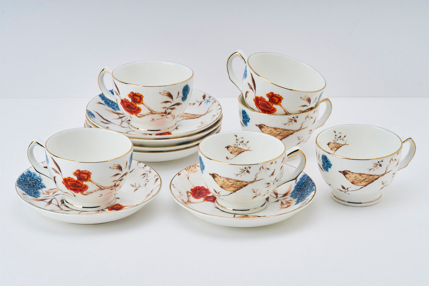 Blooming Birdsong  Cups & Saucer Set | 6 Cups & 6 Saucers| 170 ml