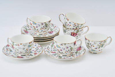 Pink Shrub Cups & Saucer Set | 6 Cups & 6 Saucers | 170 ml