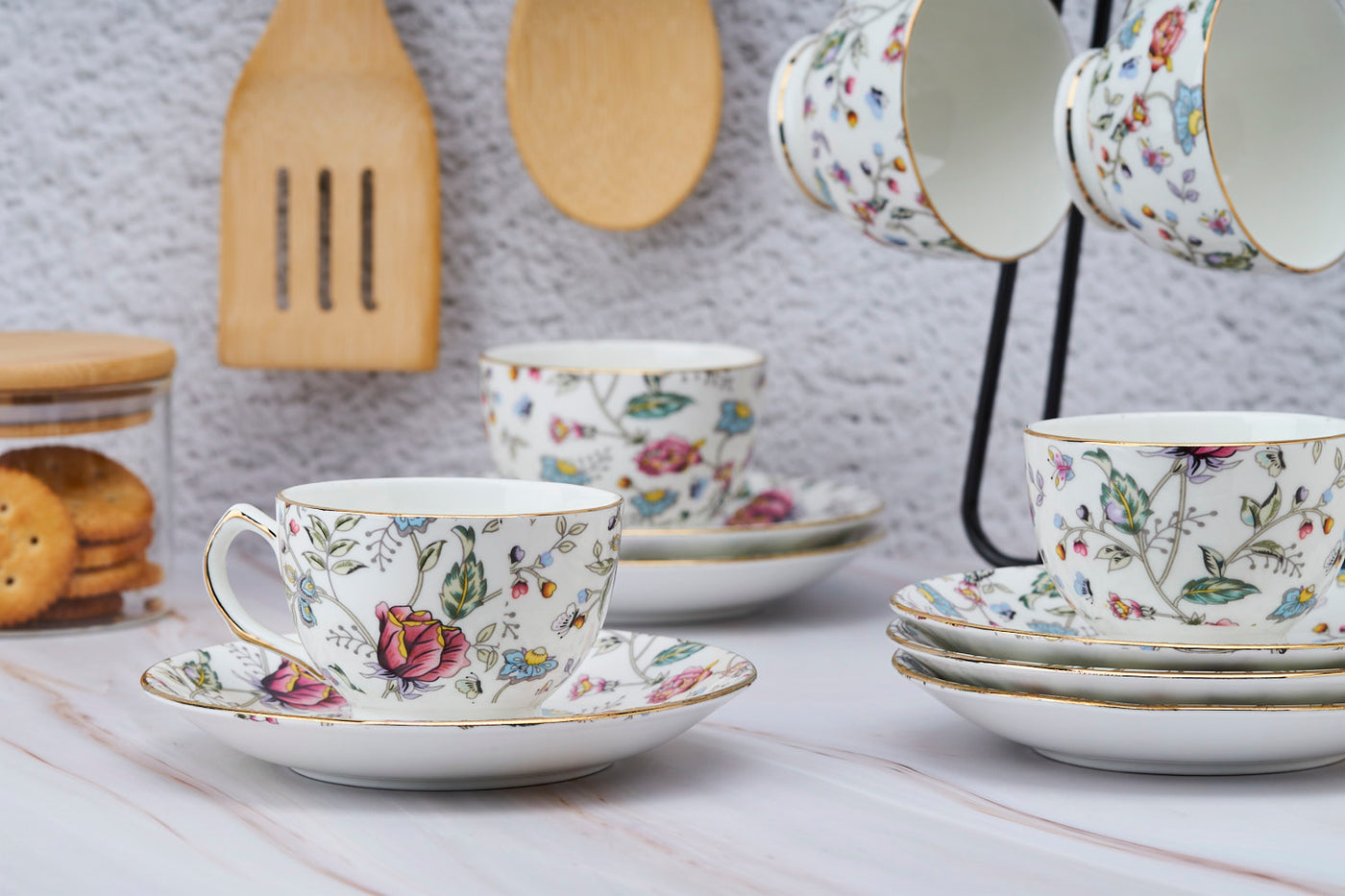 Pink Shrub Cups & Saucer Set | 6 Cups & 6 Saucers | 170 ml