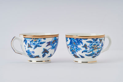 Blue Orchid Floral Cup & Saucer Set | 6 Cups, 6 Saucers & 6 Spoons