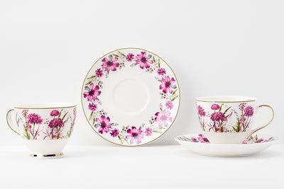 Wild Bush & Pink Florals Cup & Saucer Set | 6 Cups & 6 Saucers
