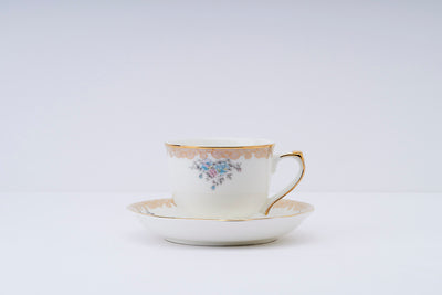 Blue Blossom & Gilded Chain Cup & Saucer Set | 6 Cups & 6 Saucers | 170 ml