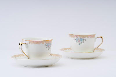 Blue Blossom & Gilded Chain Cup & Saucer Set | 6 Cups & 6 Saucers | 170 ml