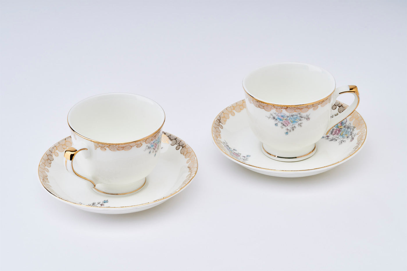 Blue Blossom & Gilded Chain Cup & Saucer Set | 6 Cups & 6 Saucers | 170 ml