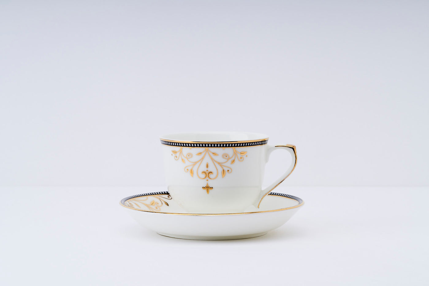 Delicate Blooms with Golden Chain Cup & Saucer Set | 6 Cups & 6 Saucers | 170 ml