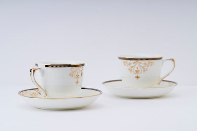 Delicate Blooms with Golden Chain Cup & Saucer Set | 6 Cups & 6 Saucers | 170 ml