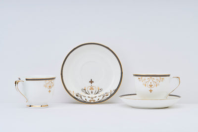 Delicate Blooms with Golden Chain Cup & Saucer Set | 6 Cups & 6 Saucers | 170 ml