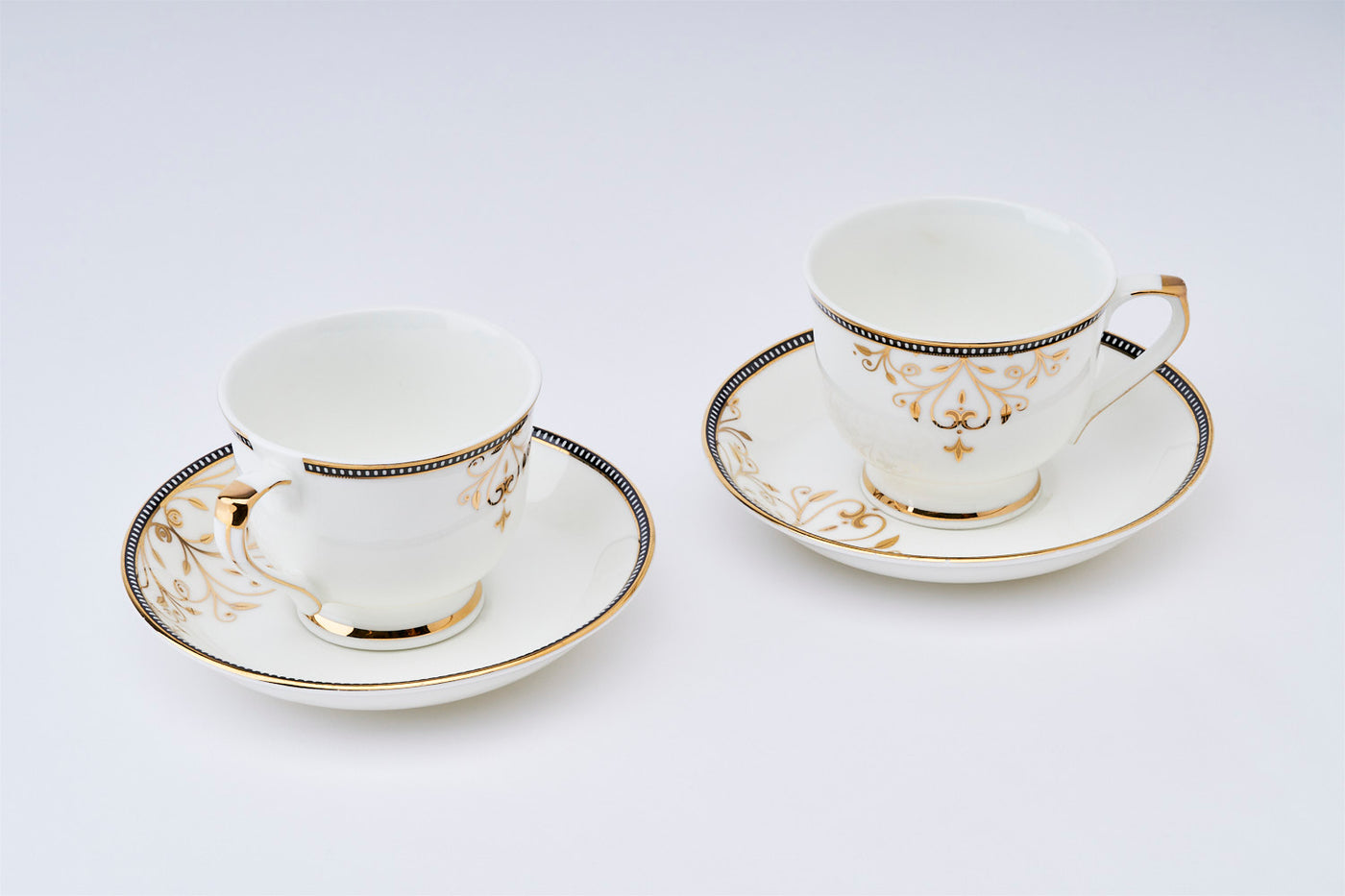 Delicate Blooms with Golden Chain Cup & Saucer Set | 6 Cups & 6 Saucers | 170 ml