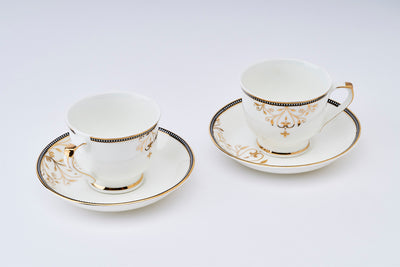 Delicate Blooms with Golden Chain Cup & Saucer Set | 6 Cups & 6 Saucers | 170 ml