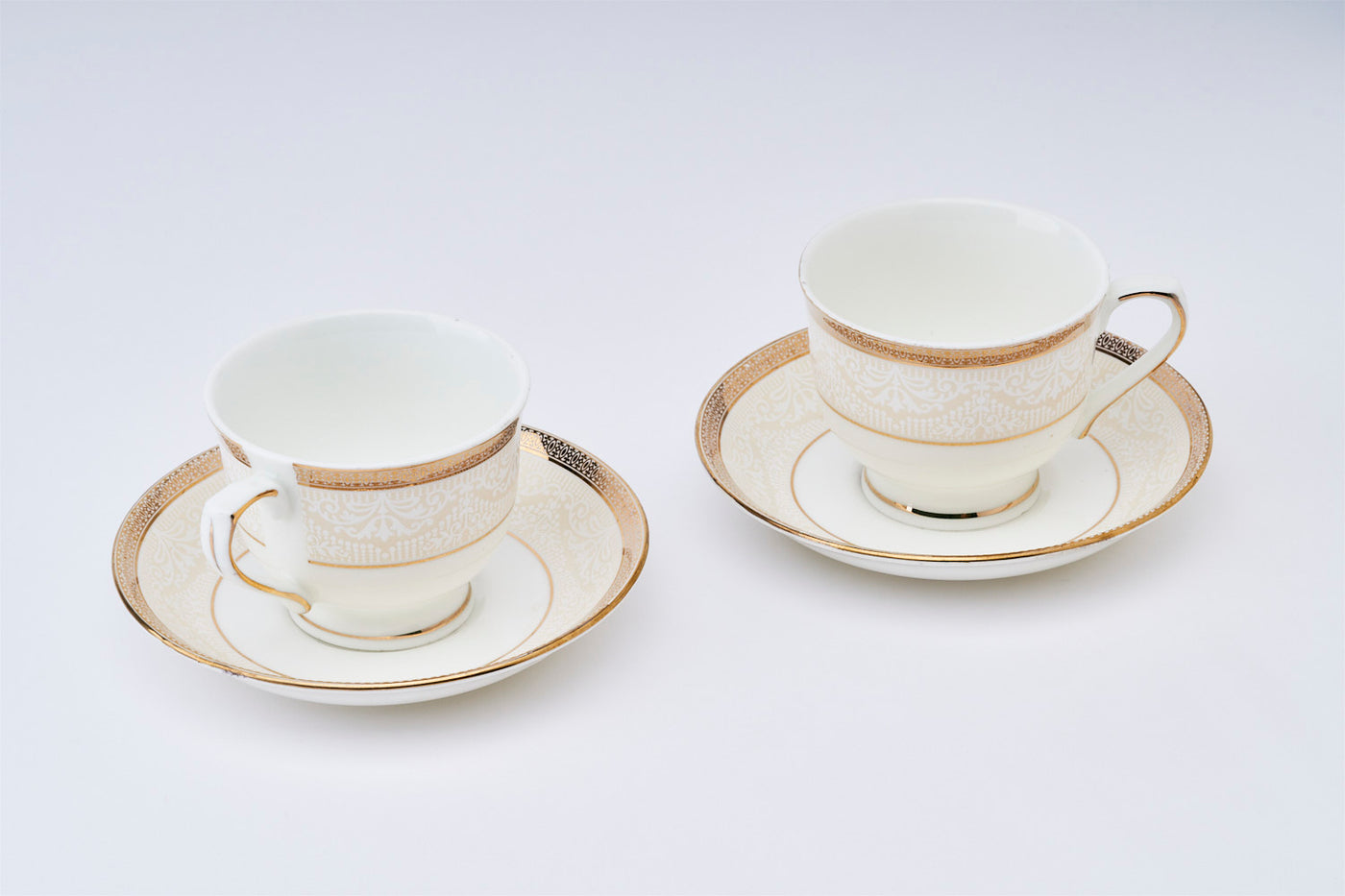 Embossed White & Gold Cup & Saucer Set | 6 Cups & 6 Saucers | 170 ml