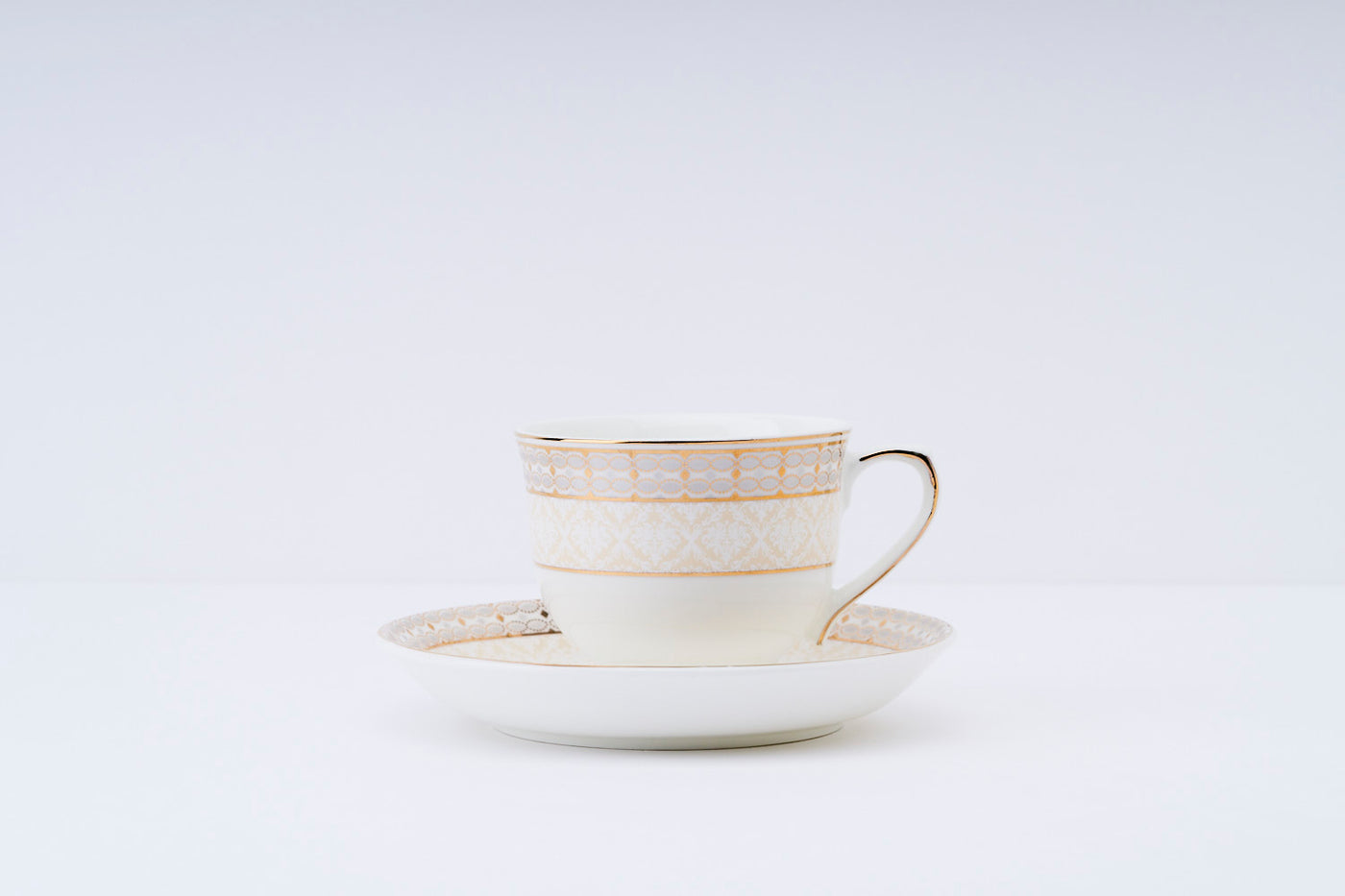 Regal Chains and Floral Charms Cup & Saucer Set | 6 Cups & 6 Saucers | 170 ml