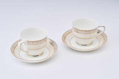 Regal Chains and Floral Charms Cup & Saucer Set | 6 Cups & 6 Saucers | 170 ml