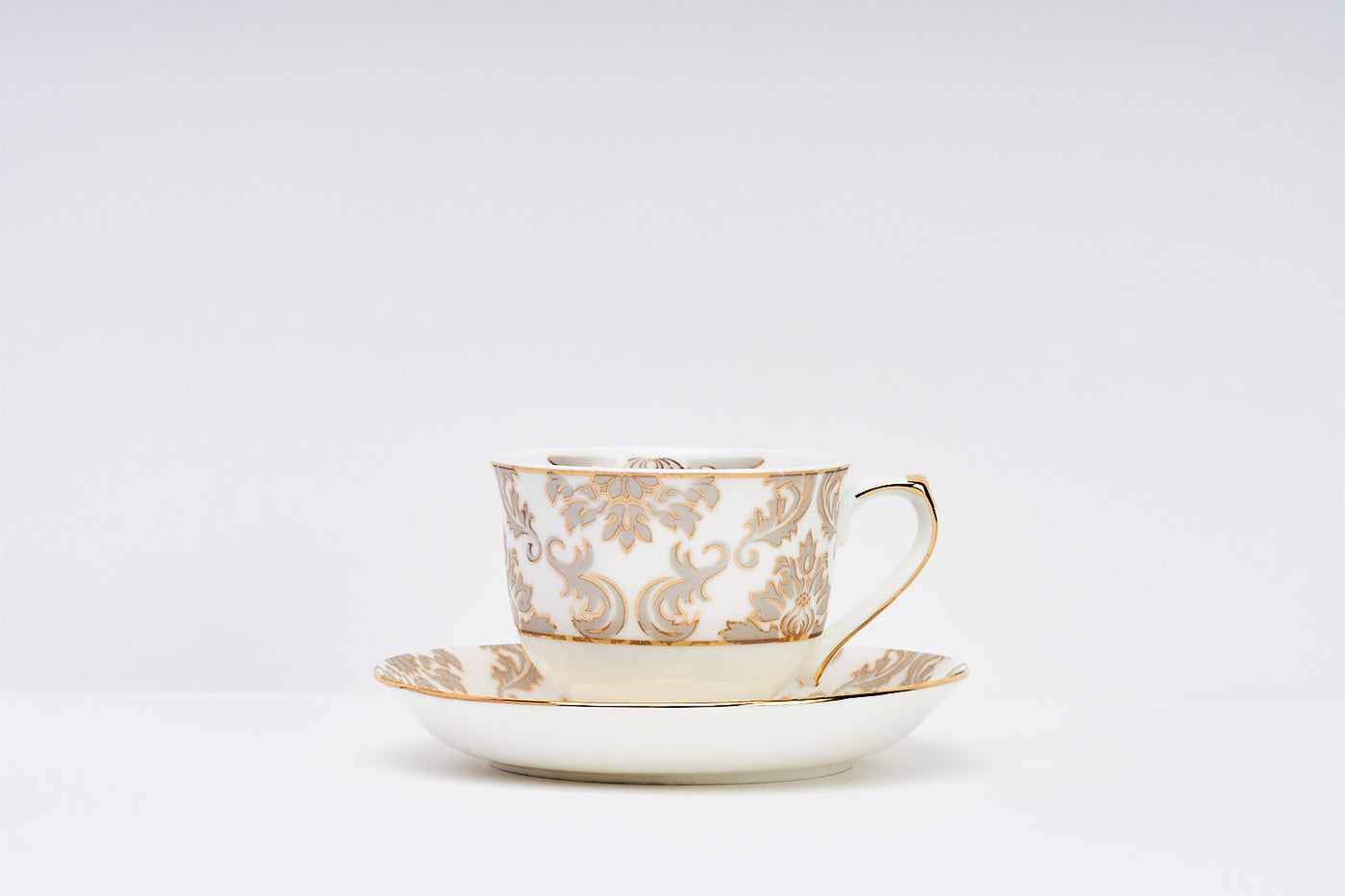 Platinum & Gold Bloom Cup & Saucer Set | 6 Cups & 6 Saucers