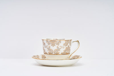 Platinum & Gold Bloom Cup & Saucer Set | 6 Cups & 6 Saucers