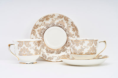 Platinum & Gold Bloom Cup & Saucer Set | 6 Cups & 6 Saucers