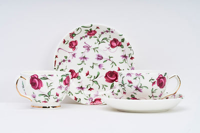 Button Rose Cup & Saucer Set | 6 Cups & 6 Saucers | 170 ml