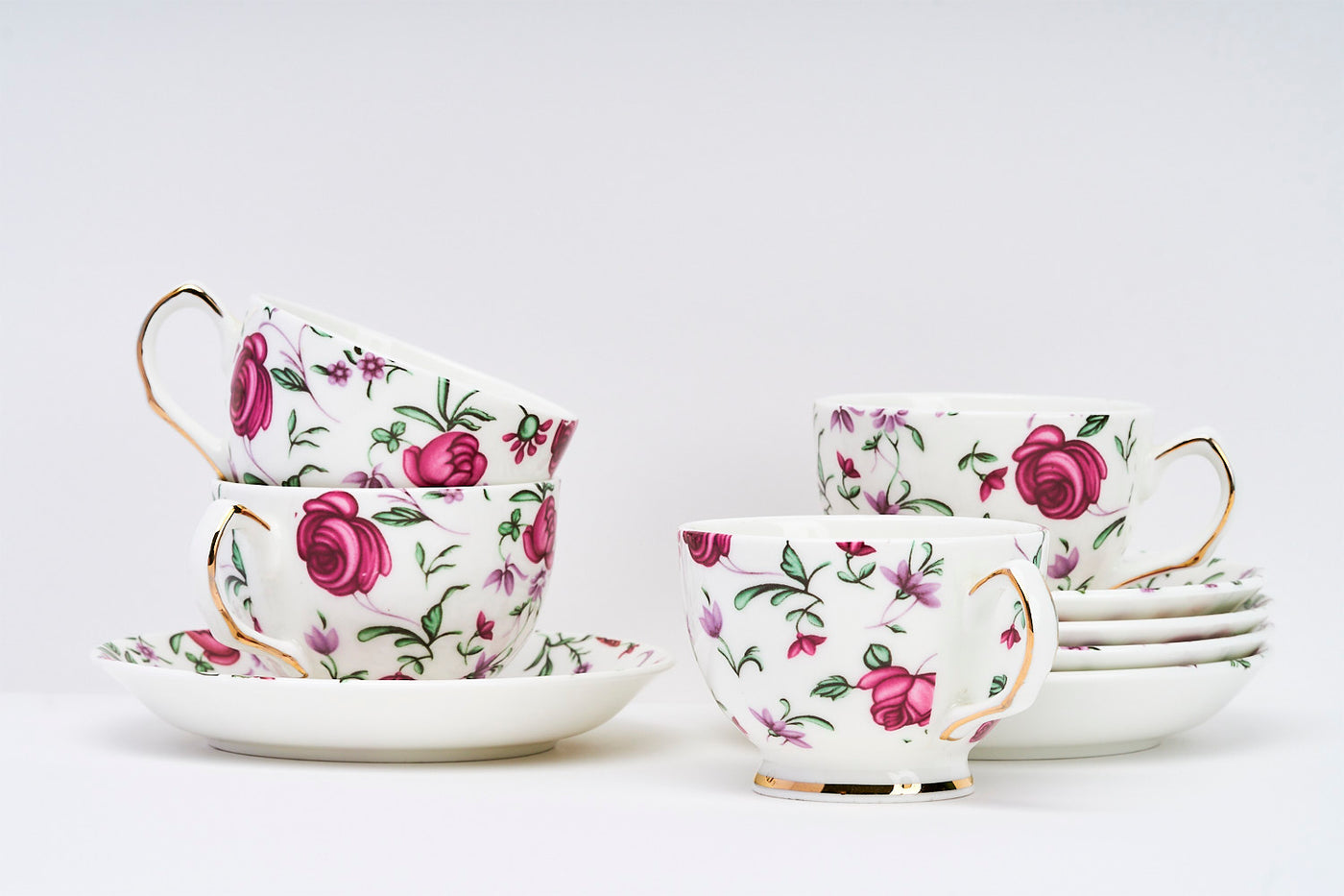 Button Rose Cup & Saucer Set | 6 Cups & 6 Saucers | 170 ml