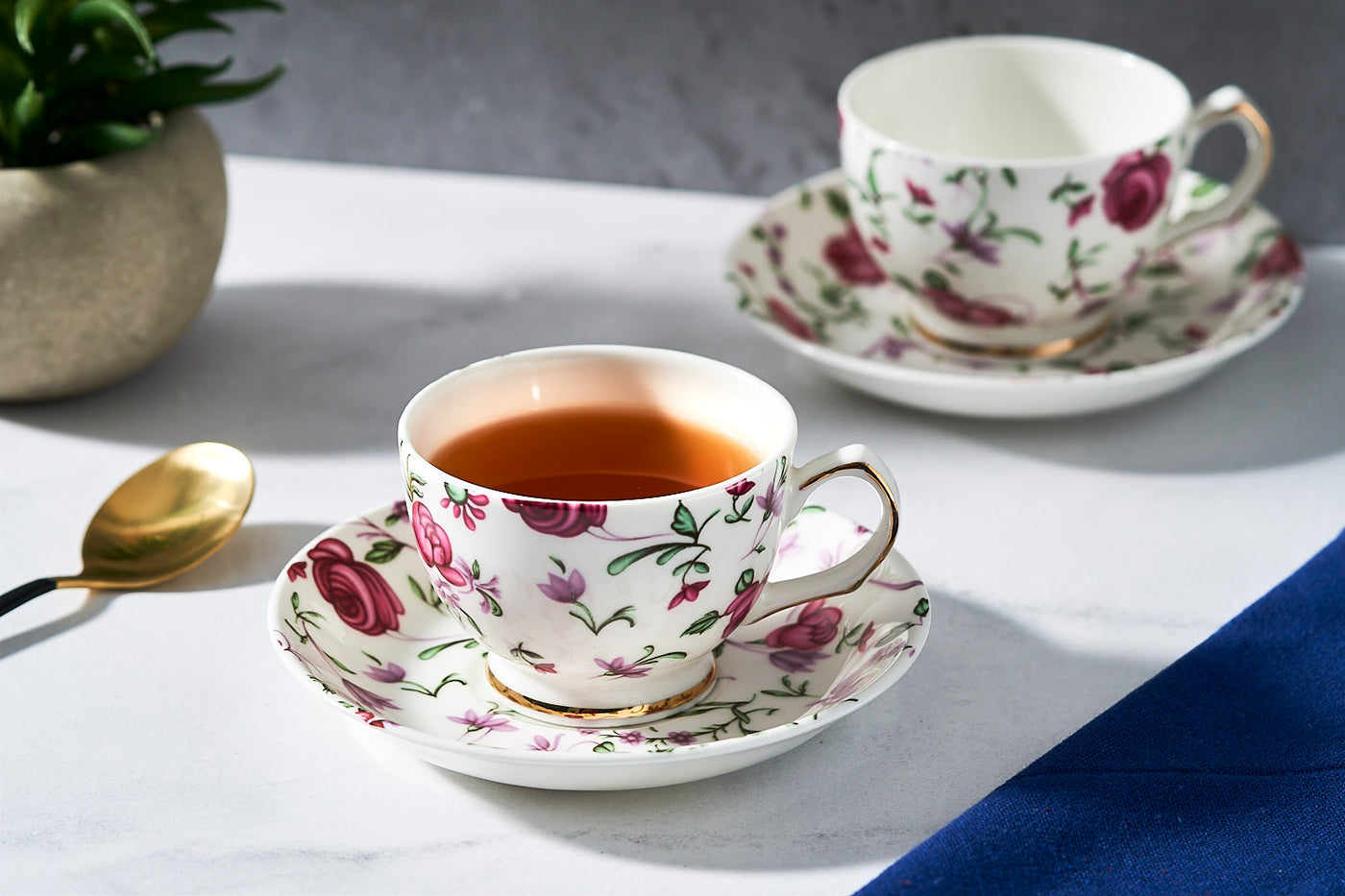 Button Rose Cup & Saucer Set | 6 Cups & 6 Saucers | 170 ml