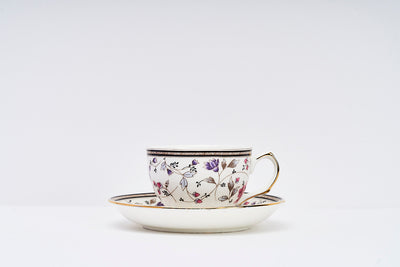 Pink & Grey Florals Cups & Saucer Set | 6 Cups & 6 Saucers | 170 ml