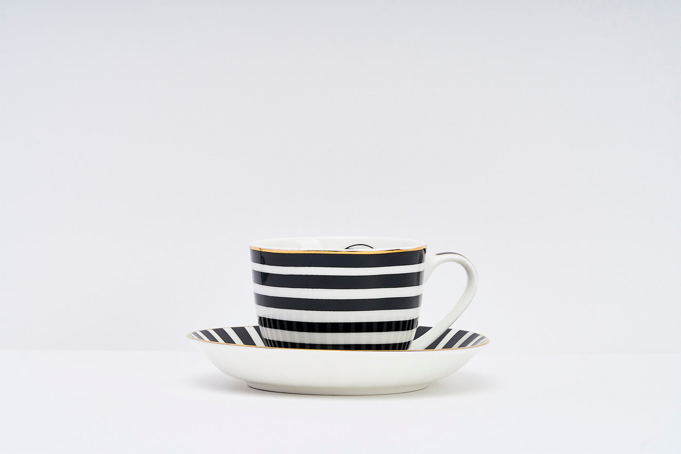 Monochrome Stripes Cup & Saucer Set | 6 Cups & 6 Saucers | 170 ml