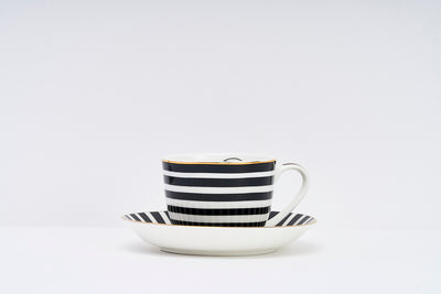 Monochrome Stripes Cup & Saucer Set | 6 Cups & 6 Saucers | 170 ml