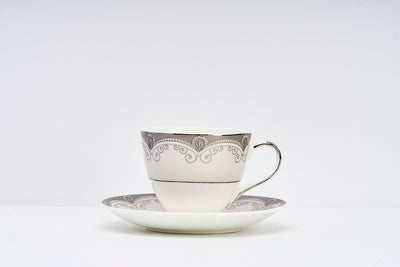 Gilded Chain in Platinum Cups & Saucer Set | 6 Cups & 6 Saucers | 180 ml