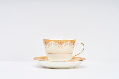 Gilded Chain in Gold Cups & Saucer Set | 6 Cups & 6 Saucers | 180 ml