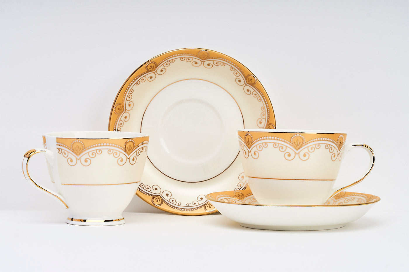 Gilded Chain in Gold Cups & Saucer Set | 6 Cups & 6 Saucers | 180 ml