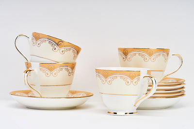 Gilded Chain in Gold Cups & Saucer Set | 6 Cups & 6 Saucers | 180 ml