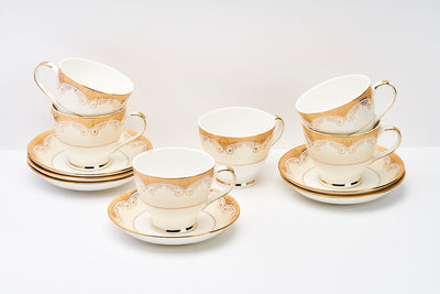 Gilded Chain in Gold Cups & Saucer Set | 6 Cups & 6 Saucers | 180 ml