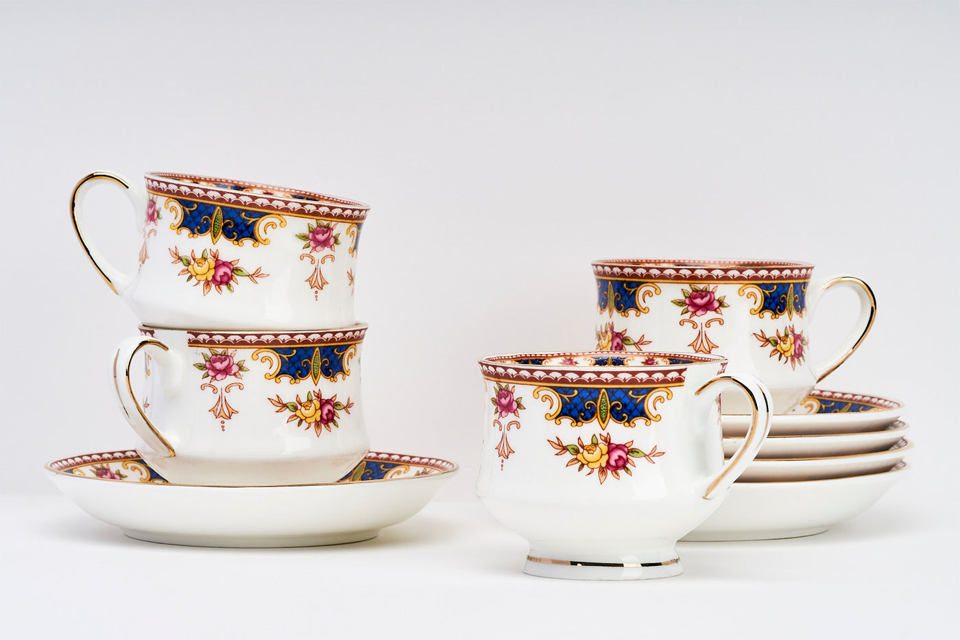 Blush & Blue Cascade Cup & Saucer Set | 6 Cups & 6 Saucers