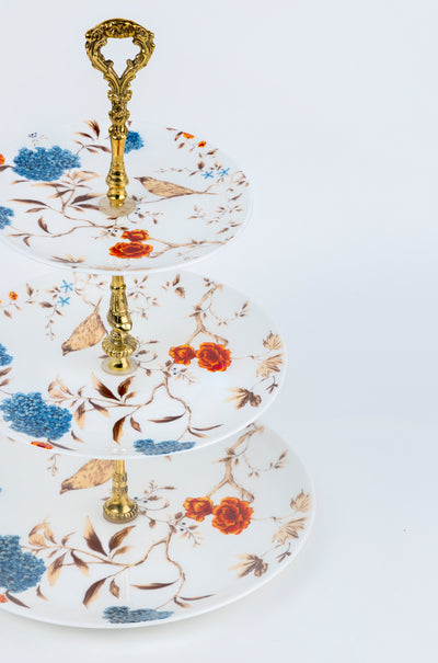 Sparrow in Orange Blossom Three Tiered Cake stand