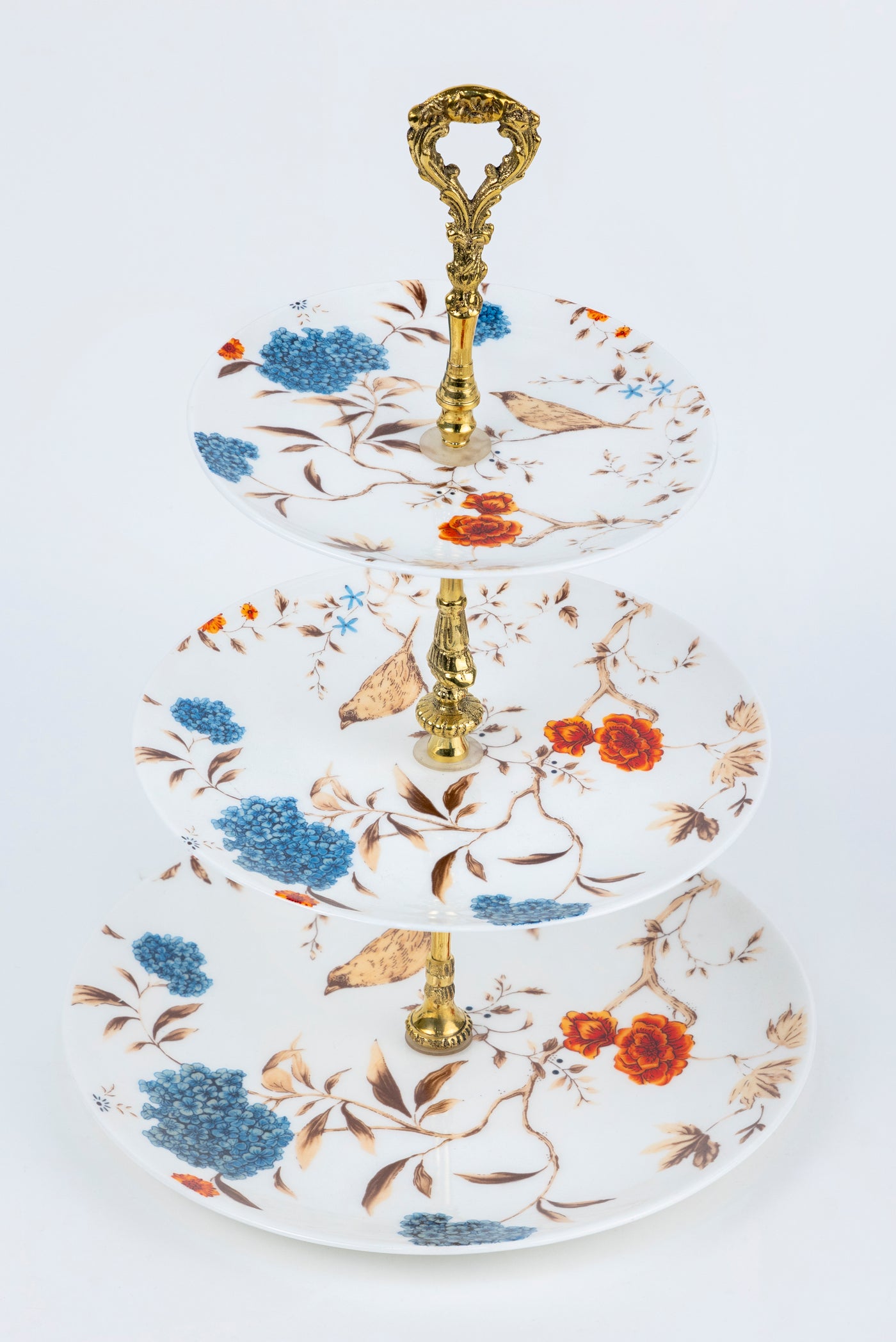 Sparrow in Orange Blossom Three Tiered Cake stand