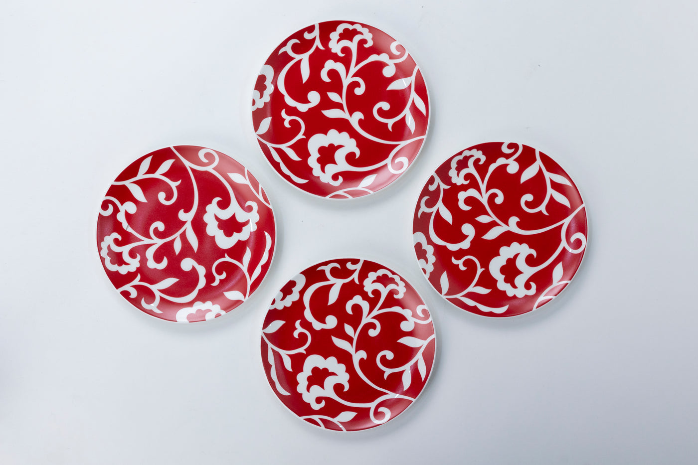 Red & White Florals side plates - Set of 4