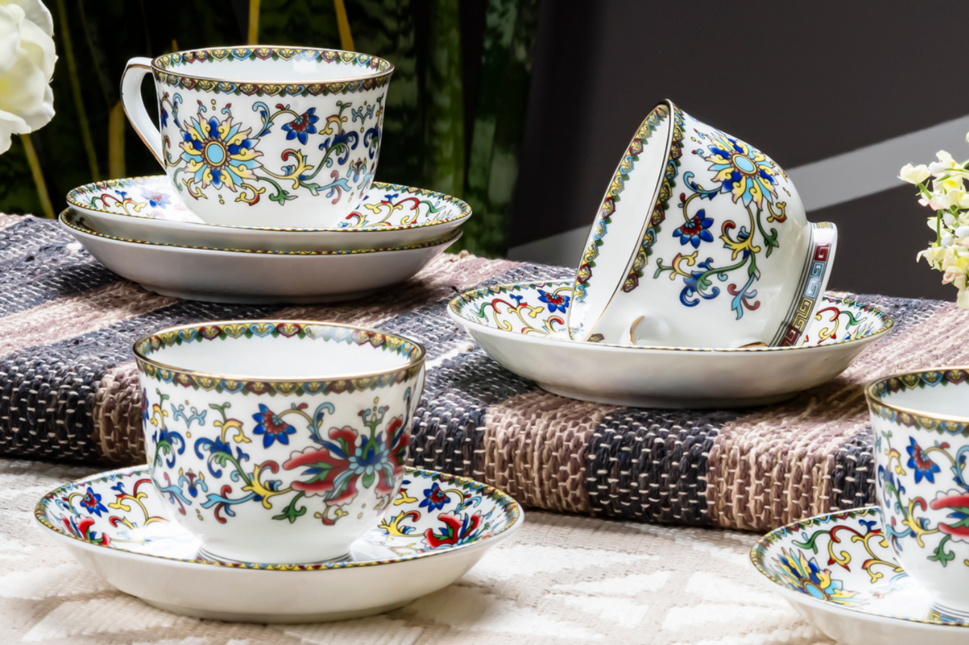 Himalayan Flora Cup & Saucer Set | 6 Cups & 6 Saucers