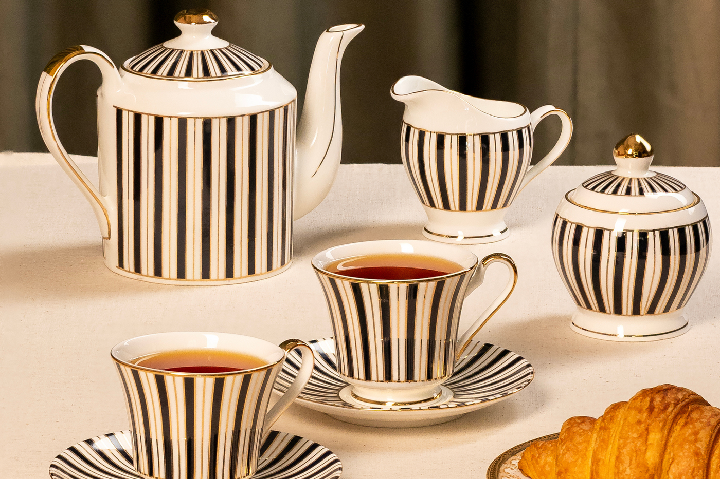Luxury Navy & Gold Tea Set | Cup, Saucer & Kettle | Handcrafted Elegance (15 pieces)