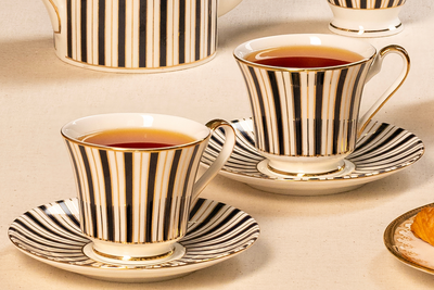 Luxury Navy & Gold Tea Set | Cup, Saucer & Kettle | Handcrafted Elegance (15 pieces)