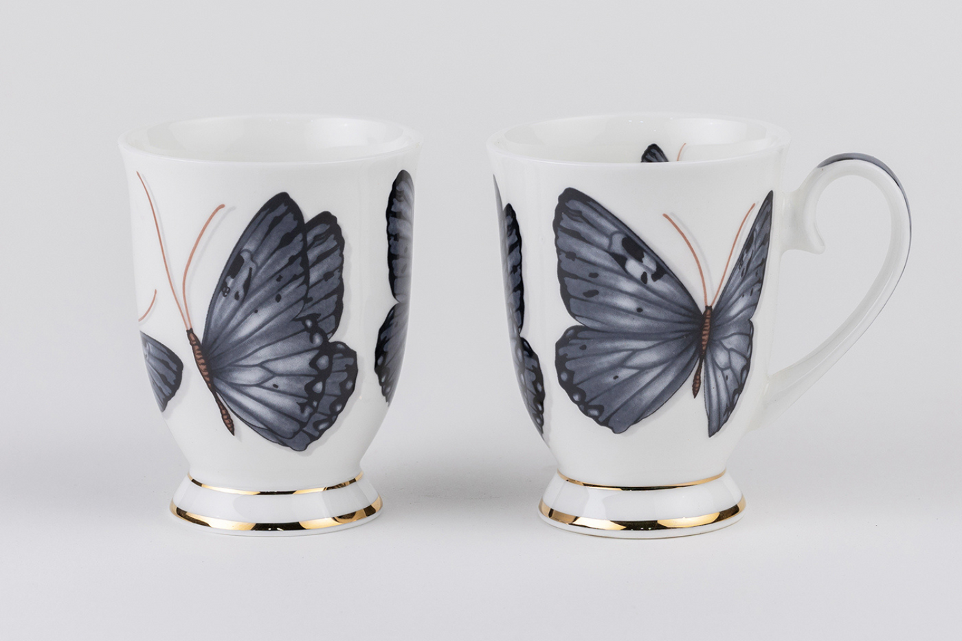 Grey Monarch Butterfly Mugs – Set of 2