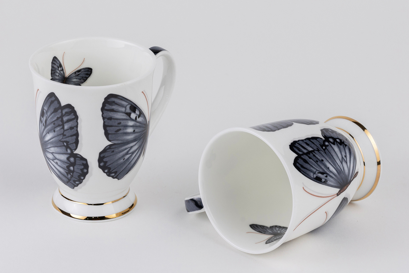 Grey Monarch Butterfly Mugs – Set of 2