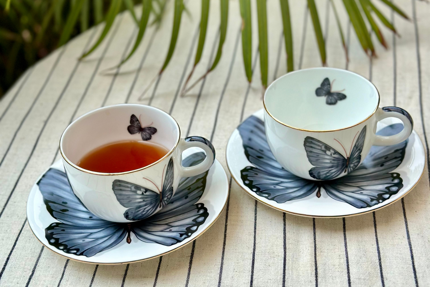 Grey Monarch Butterfly Cup & Saucer | 2 Cups & 2 Saucers | 180 ml