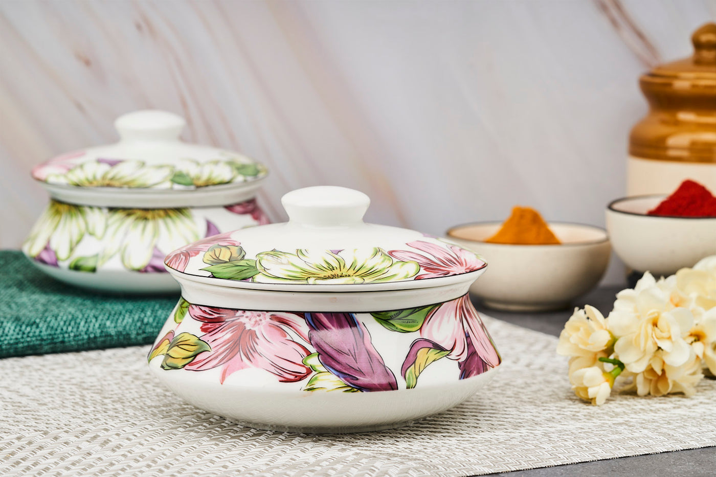 Blossoming Florals Handi set with Lids - Set of 2