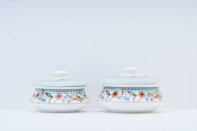 Blue Botanical Platinum Handi set with Lids - Set of 2