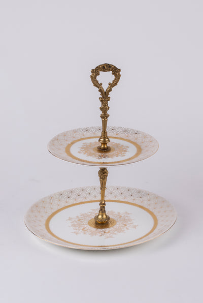 Gold & White Two Tiered Cake stand