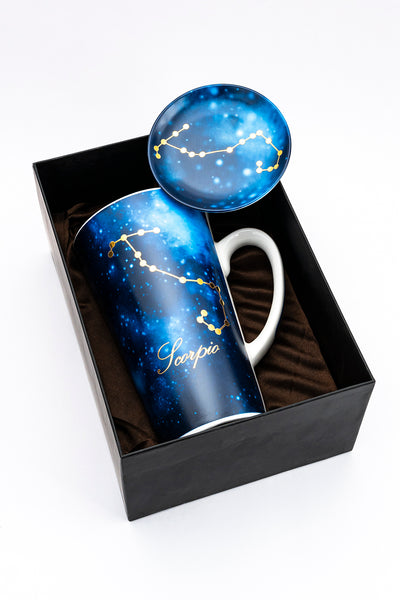 Zodiac Symphony (Libra blue) mug – Set of 1 tall mug & coaster