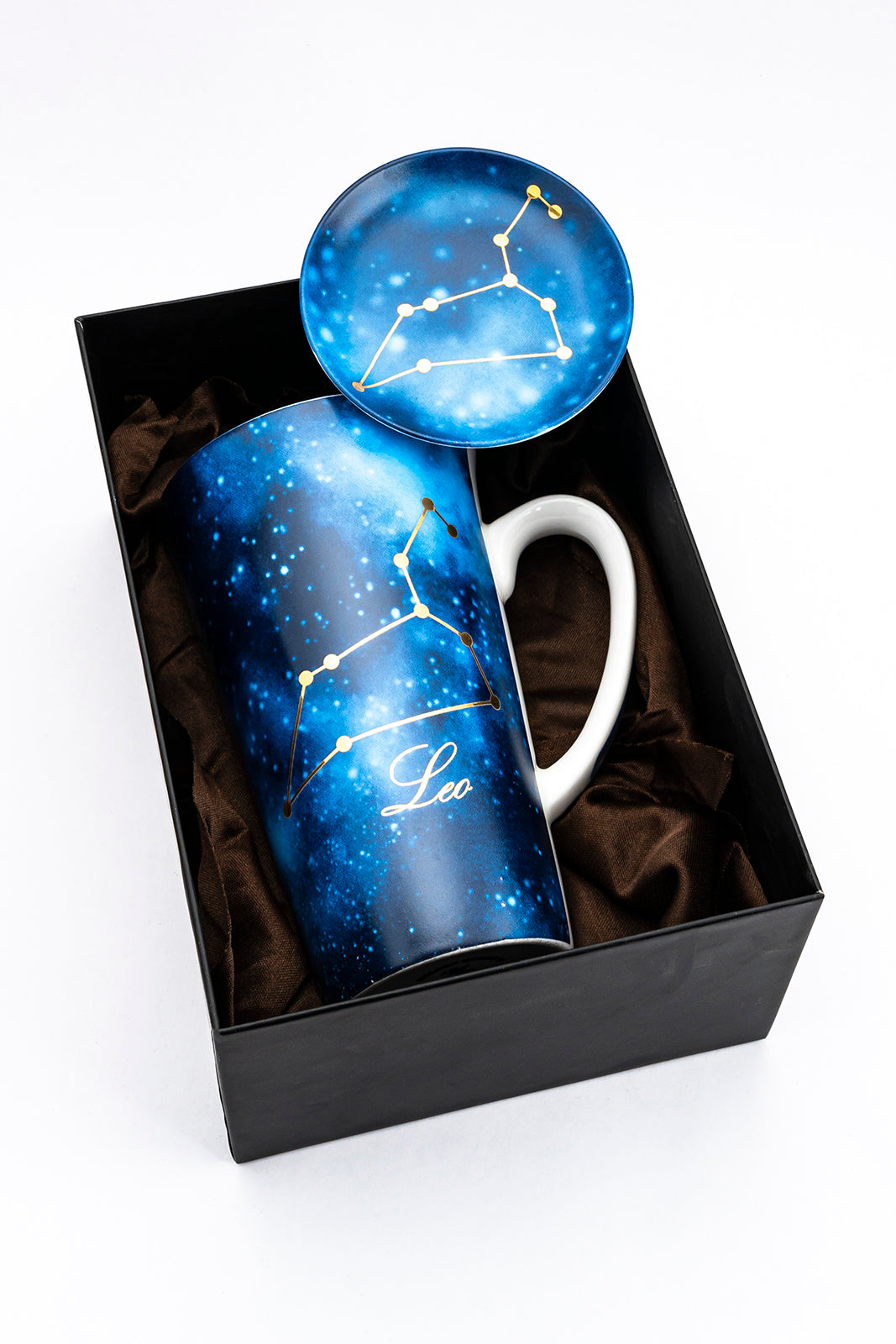 Zodiac Symphony (Leo blue) mug – Set of 1 tall mug & coaster