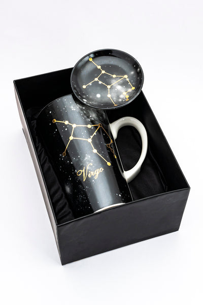 Zodiac Symphony (Virgo black) mug - Set of 1 tall mug & coaster