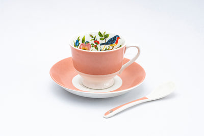 Pink Banded Bird Oasis Cups & Saucer Set – Pack of  12 pcs