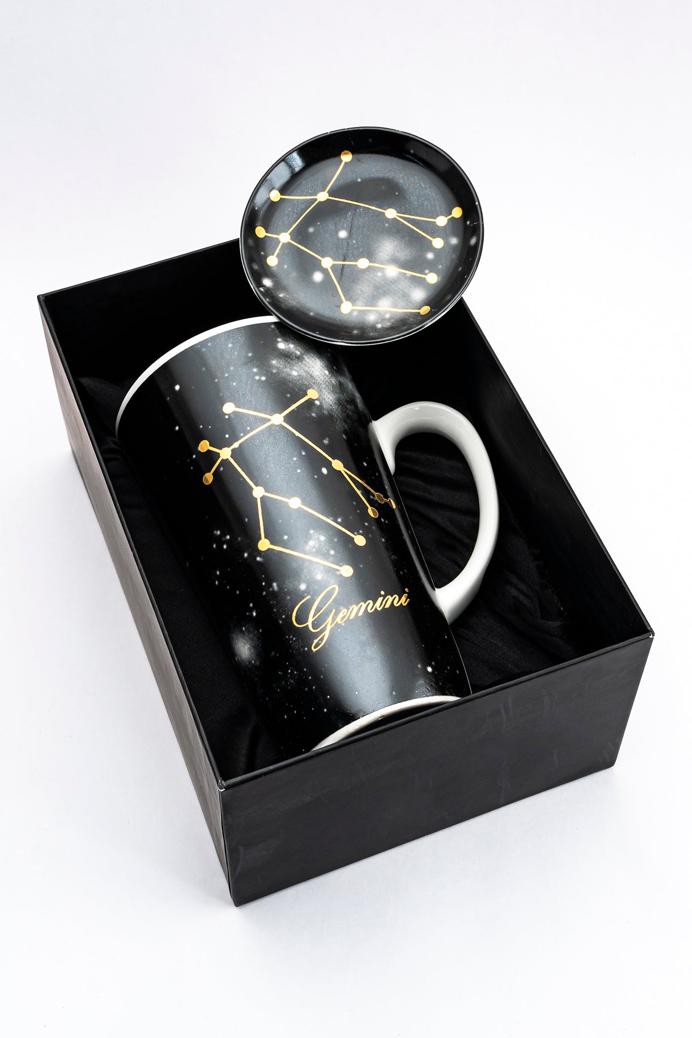 Zodiac Symphony (Gemini black) mug – Set of 1 tall mug & coaster