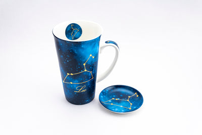 Zodiac Symphony (Leo blue) mug – Set of 1 tall mug & coaster