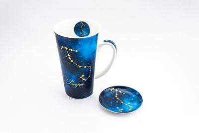 Zodiac Symphony (Libra blue) mug – Set of 1 tall mug & coaster